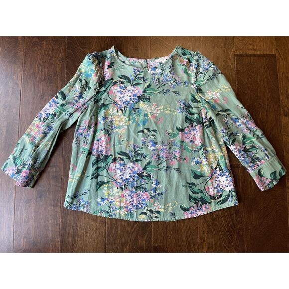 LC Lauren Conrad 3/4 Puffed Sleeve Button and Ruffle Trim Green Floral Medium - Picture 1 of 10